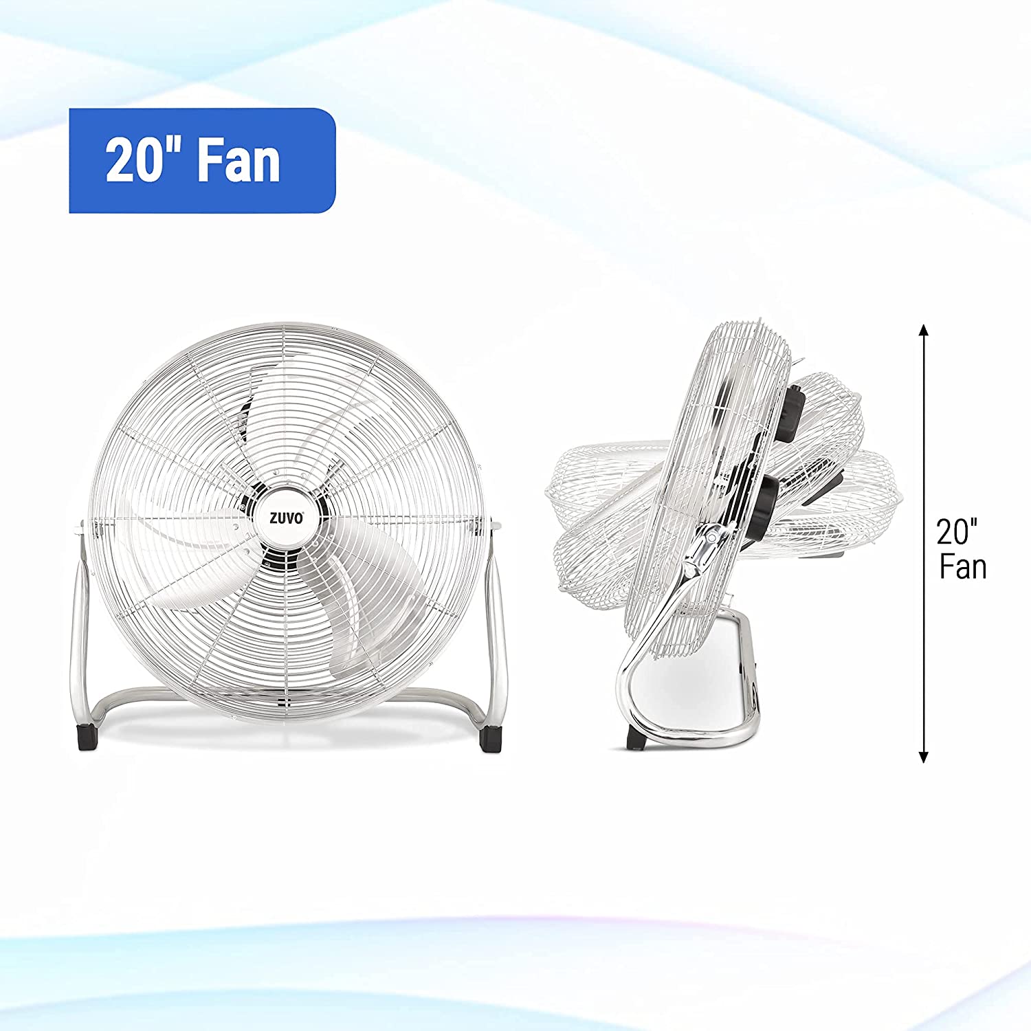 ZUVO 20" High Velocity Electric Floor Fan, 3 Speeds Heavy Duty Metal Quiet Oscillating Fan