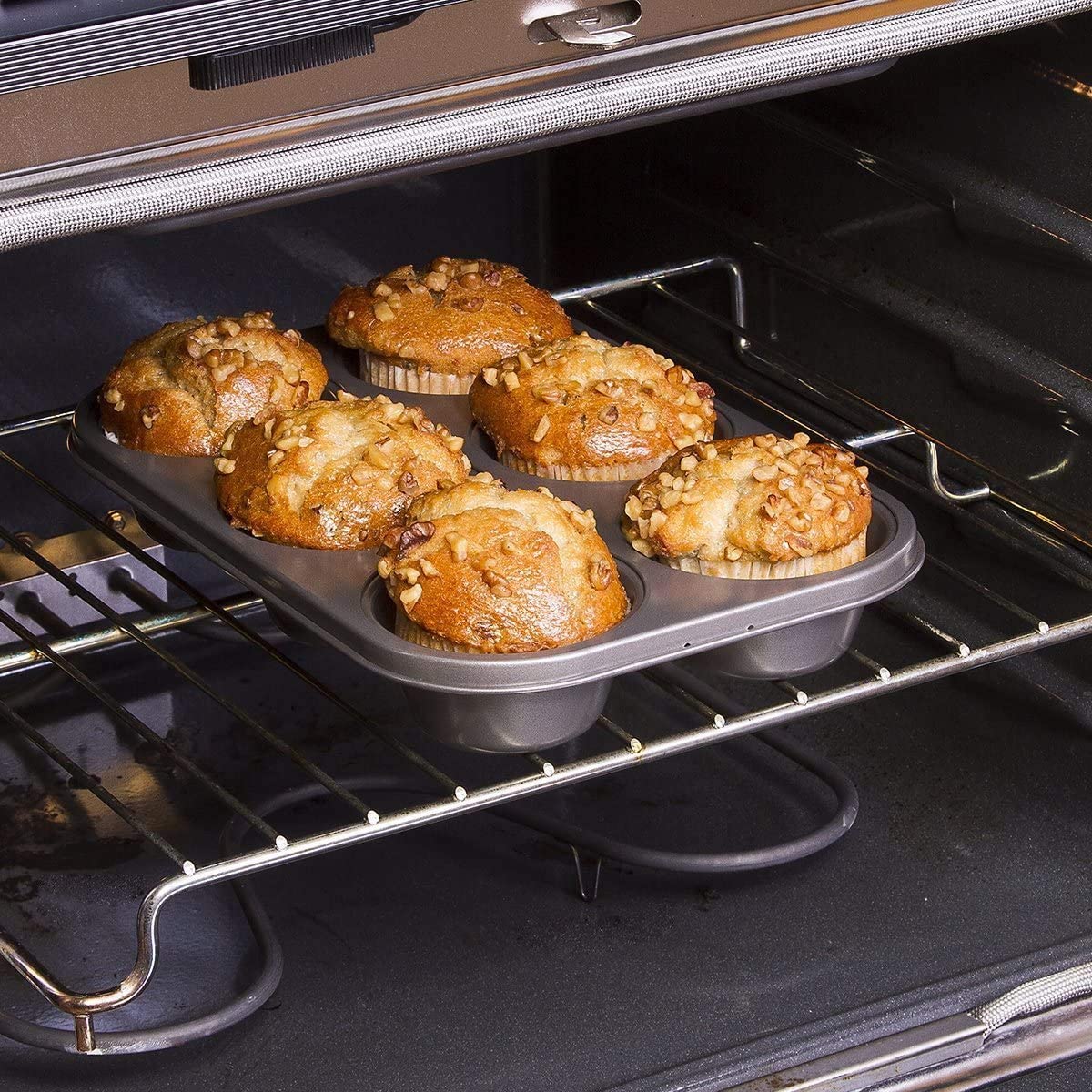 Zuvo 6 Cups Baking Muffin Tray with Stain-Resistant, Nonstick Cupcake Pan Dishawasher Safe