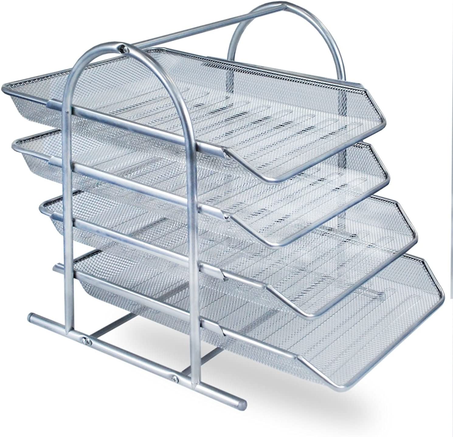 Zuvo Mesh Desk Organiser 4 Tier Letter Tray Document Storage Collection (Silver)