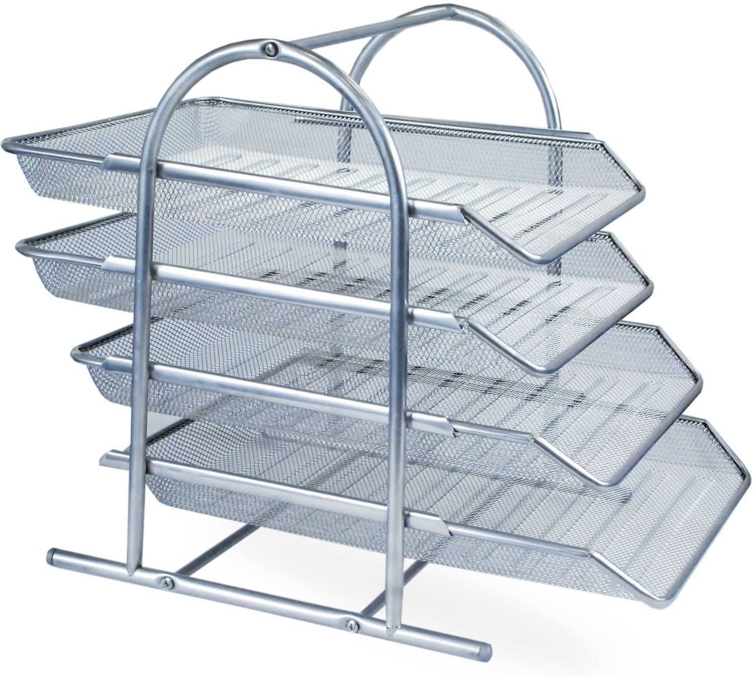 Zuvo Mesh Desk Organiser 4 Tier Letter Tray Document Storage Collection (Silver)